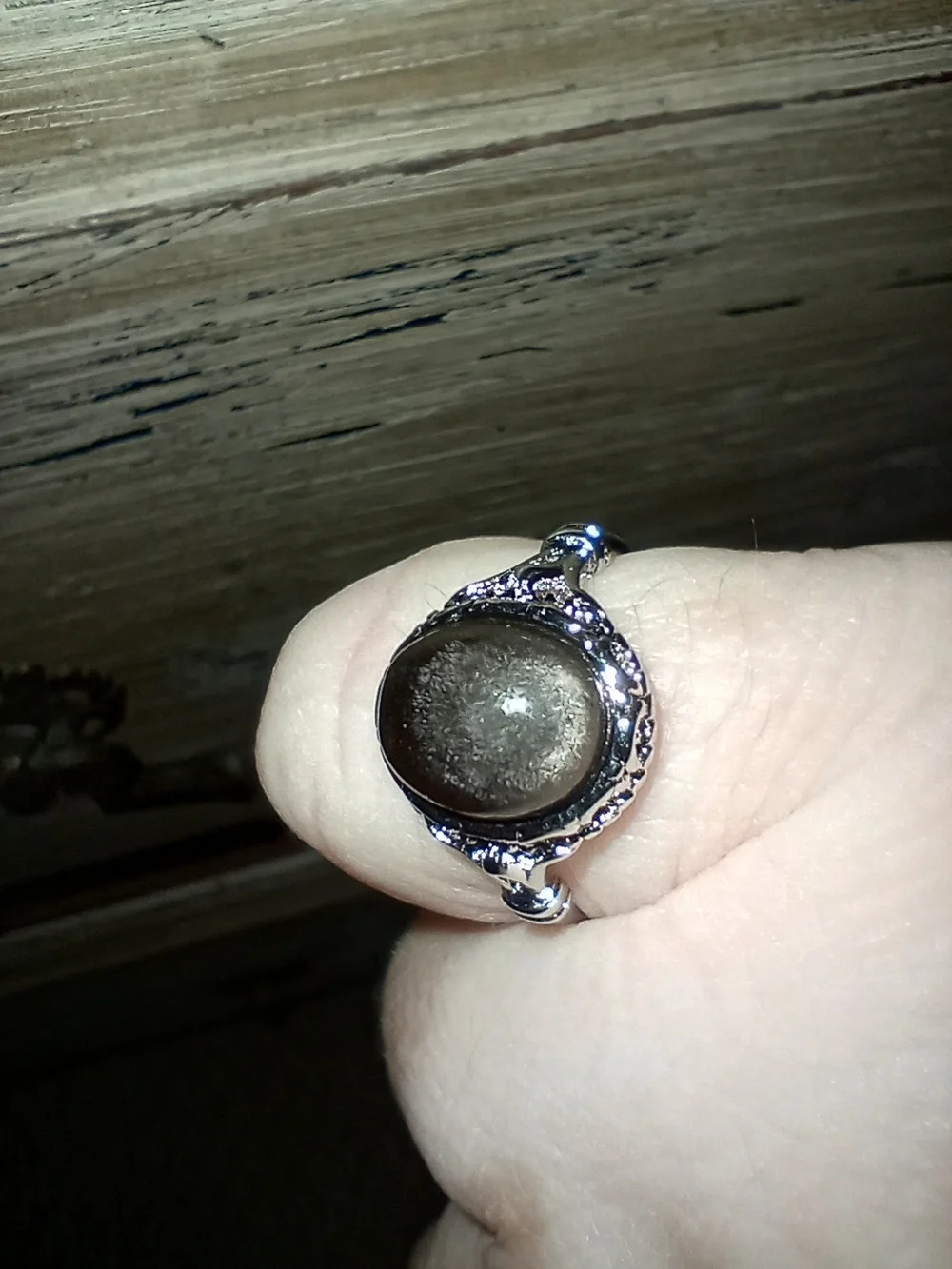 Silver Obsidian Stainless Steel Adjustable Ring